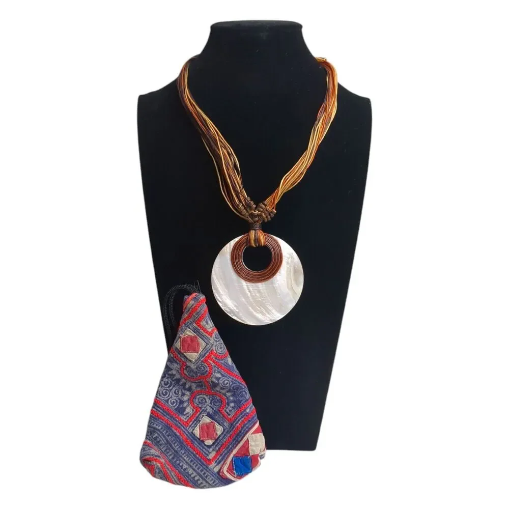 Vintage Tribal Abalone Shell Necklace - Beaded Multi-String, Bohemian, 18 Inch